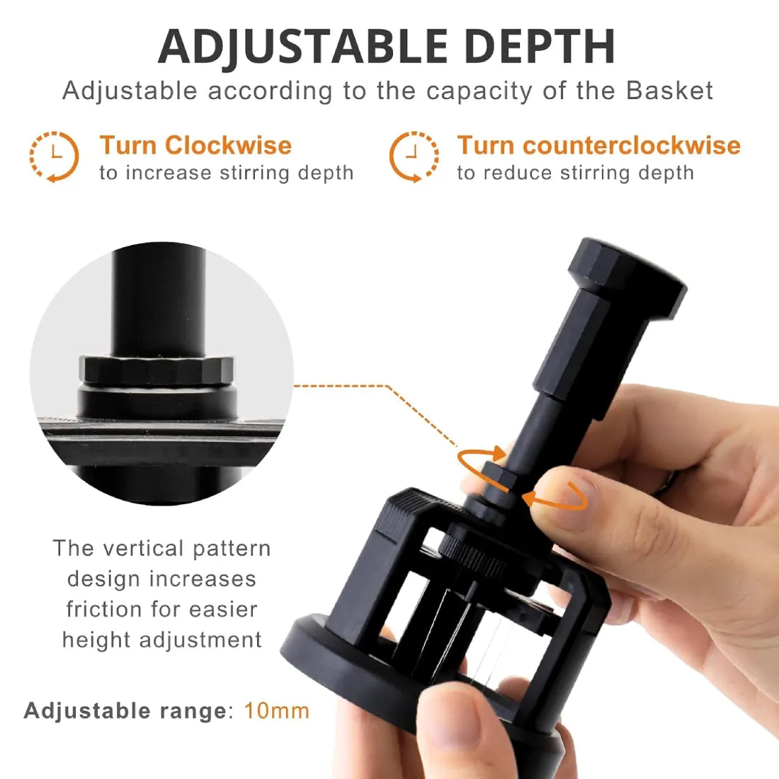 Adjustable needle depth dial on WDT tool to prevent scratching portafilter baskets.