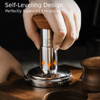  Hand pressing Culturbo calibrated espresso tamper with clear click feedback
