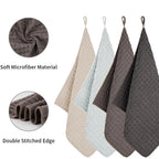 Waffle weave microfiber coffee cloth with stitched edge and hanging loop
